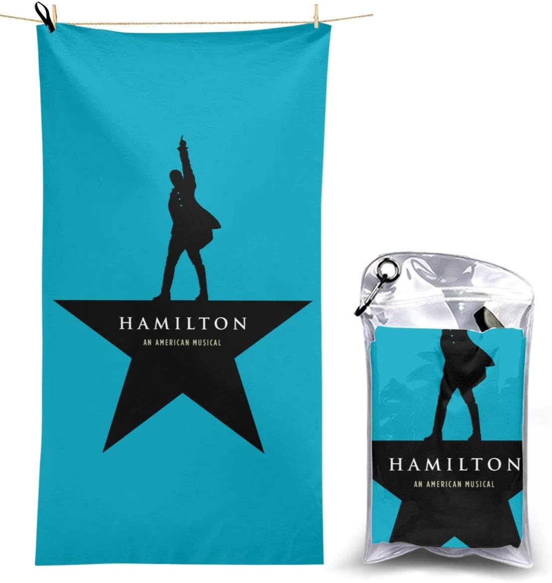 SOEXO Hamilton an American Musical Microfiber Beach Towel for Travel | Perfect for Camping, Swimming, Yoga | Fast Drying, Ultra Light