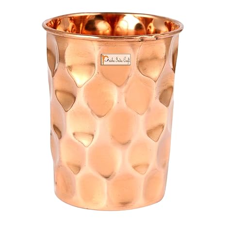 Prisha India Craft Pure Copper Glass Tumbler Diamond Design | Capacity 350 ML