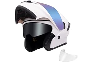 JQF Gear Modular Motorcycle Helmet Dual Visor Flip Up Full Face Helmets FF808 DOT Approved for Adults Men Women (Gloss White, XL)