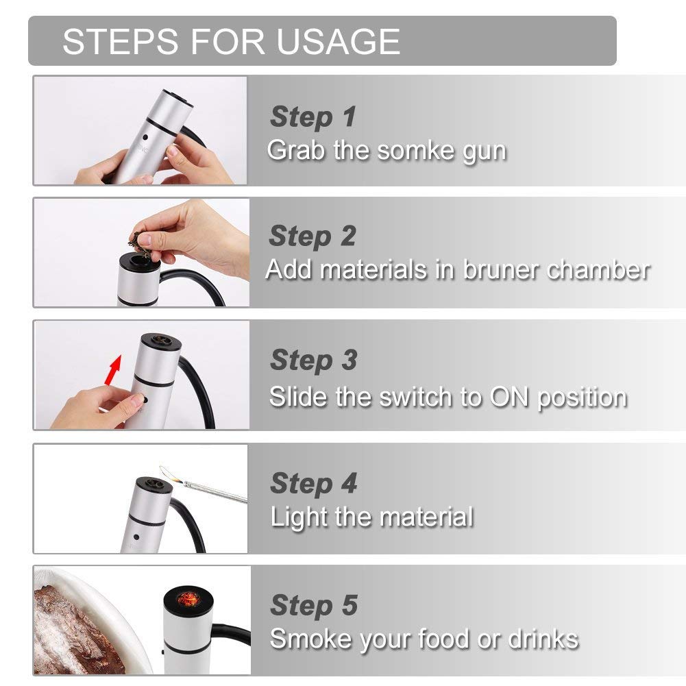 ARINO Affumicatore Pistola Portatile Smoking Gun Professionale per Salmone Salumi Pesce Formaggio Cocktail Carne Bruciatori da Cucina, Adatto per BBQ Campeggio a Casa all\'aperto