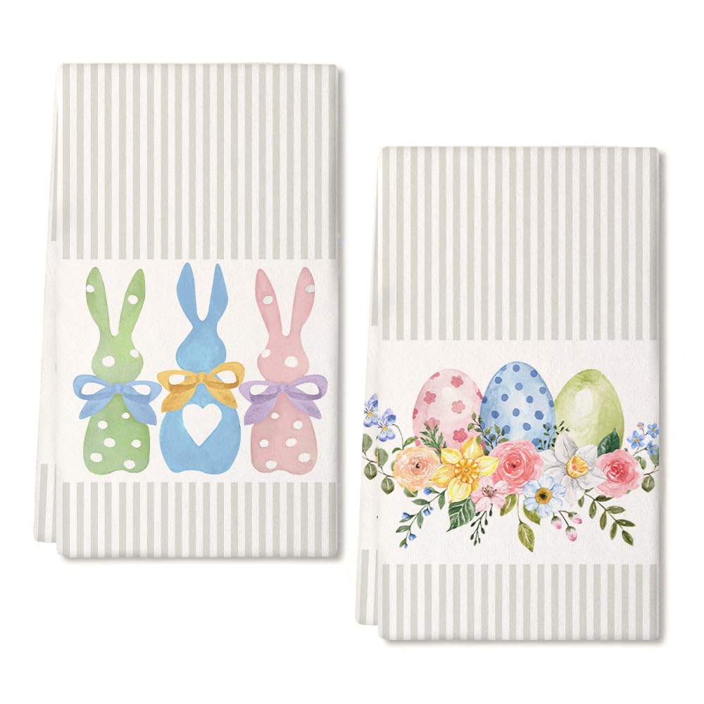 Photo 1 of ARKENY Easter Kitchen Towels Set of 2,Beige Pink Bunny Floral Eggs Dish Towels 18x26 Inch Drying Dishcloth,Farmhouse Home Seasonal Spring Decorations AD217