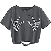 Avanova Women Tie Dye Graphic Ripped Tee Shirt Oversized Short Sleeve Distressed Crop Top