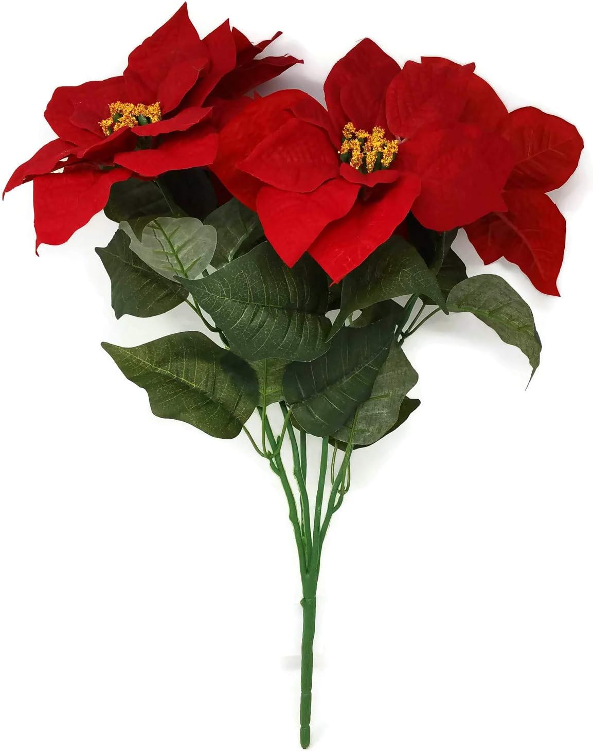 Large Christmas Artificial Poinsettia Bush x 5 Heads - Red or Cream (Red)