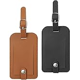 PATIKIL 2 Pack Luggage Bag Tags, PU Leather Suitcase Name Tags with Snap Travel Label Luggage Identifier Privacy Protection Travel Accessories, Black Brown
