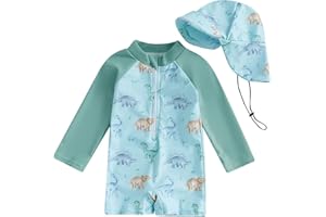 Toddler 2 Piece Rash Guard Swimsuit Long Sleeve Zip Up Bathing Suit with Sun Hat Boys UPF 50+ Sun Protection Swimwear