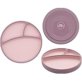 WeeSprout Silicone Suction Plate - Two-Tone Baby Plate with Suction Cup - Sectioned Divided Dish for Kids, Infants, Toddlers - Food-Grade Silicone Dinnerware (Matte Pink/Matte Purple)