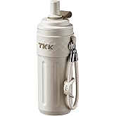 TKK 17 OZ Travel Tumbler Ceramic Lining with Straw Lid, Stainless Steel Vacuum Insulated Double Wall Coffee Tumbler, Leak Proof Iced Water Bottle with Carry Strap for Hot & Cold Drinks, Beige