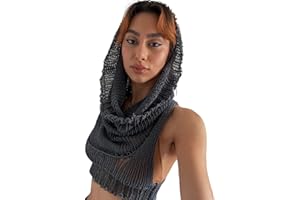 CAVIOTESS Women Knitted Hoodie Sweater Vest Sexy Sleeveless Hollow Out Hooded Crop Top Streetwear Rave Oufit