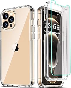 COOLQO Compatible for iPhone 12 Pro Max Case 6.7 Inch, with [2 x Tempered Glass Screen Protector] Clear 360 Full Body Coverage Silicone Protective 12 ft Shockproof Phone Cover