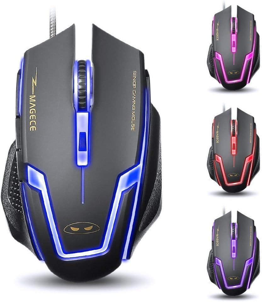 Magece G1 Wired Gaming Mouse with 4 Colors LED,3200 DPI 6 Buttons for PC, Mac Gamer, Black.