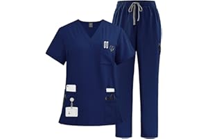 VIAOLI Scrubs Set Multiple pockets V-Neck Top and Drawstring Scrub Pant - Medical Uniform Women Scrub Set Clearance