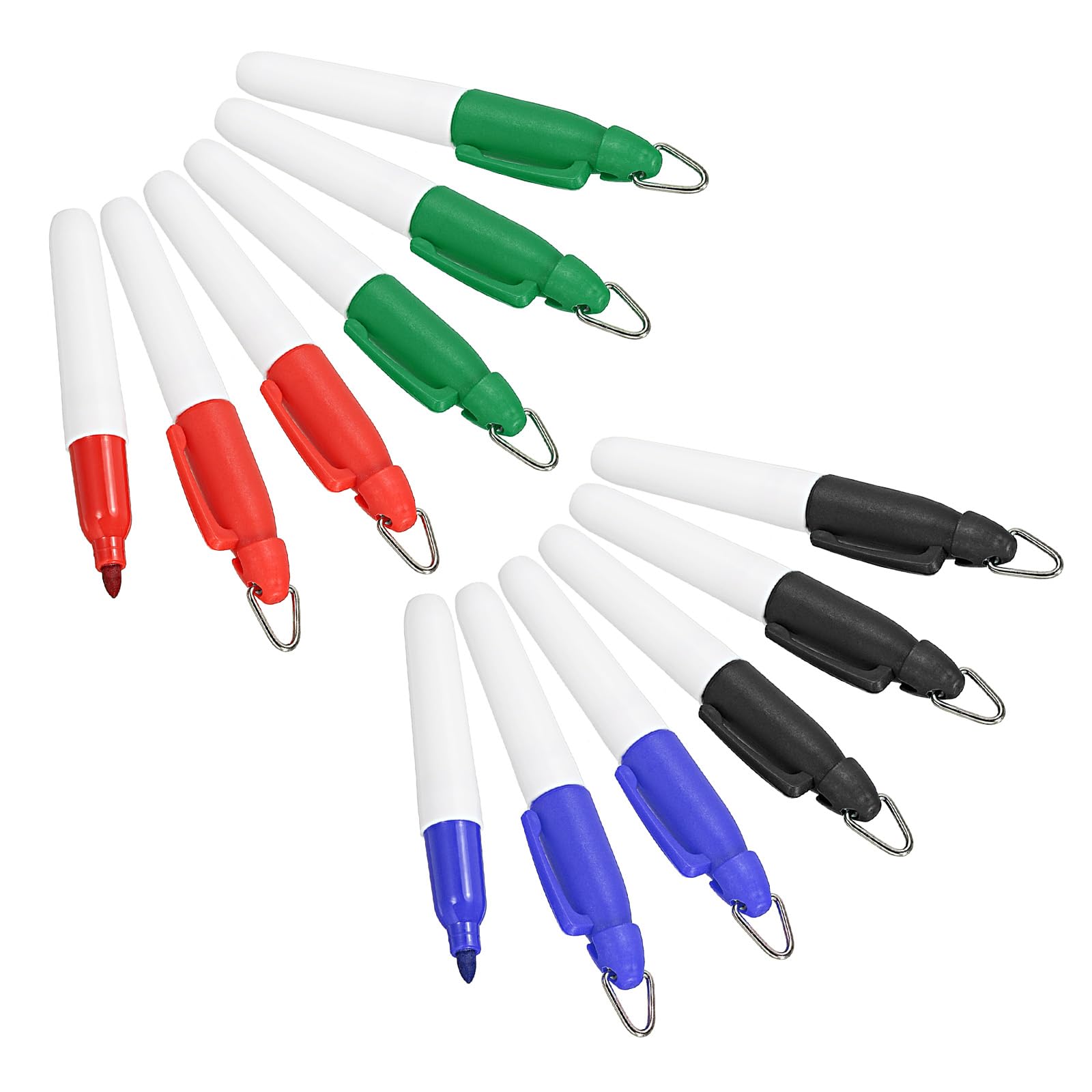 PATIKIL Mini Permanent Markers, 12 Pack Golf Ball Marker Pens with Keychain Clip for Office Meeting Outdoor Activities, 4 Color