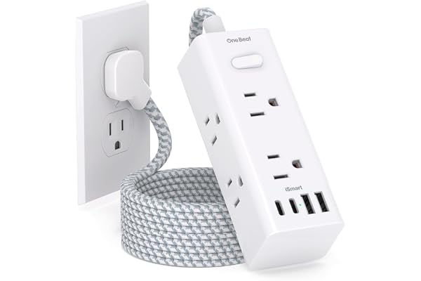 One Beat Surge Protector Power Strip, 5 Ft Flat Plug Extension Cord, 900J | 6 Outlets 4 USB Ports(2 USB C), Wall Mount Outlet