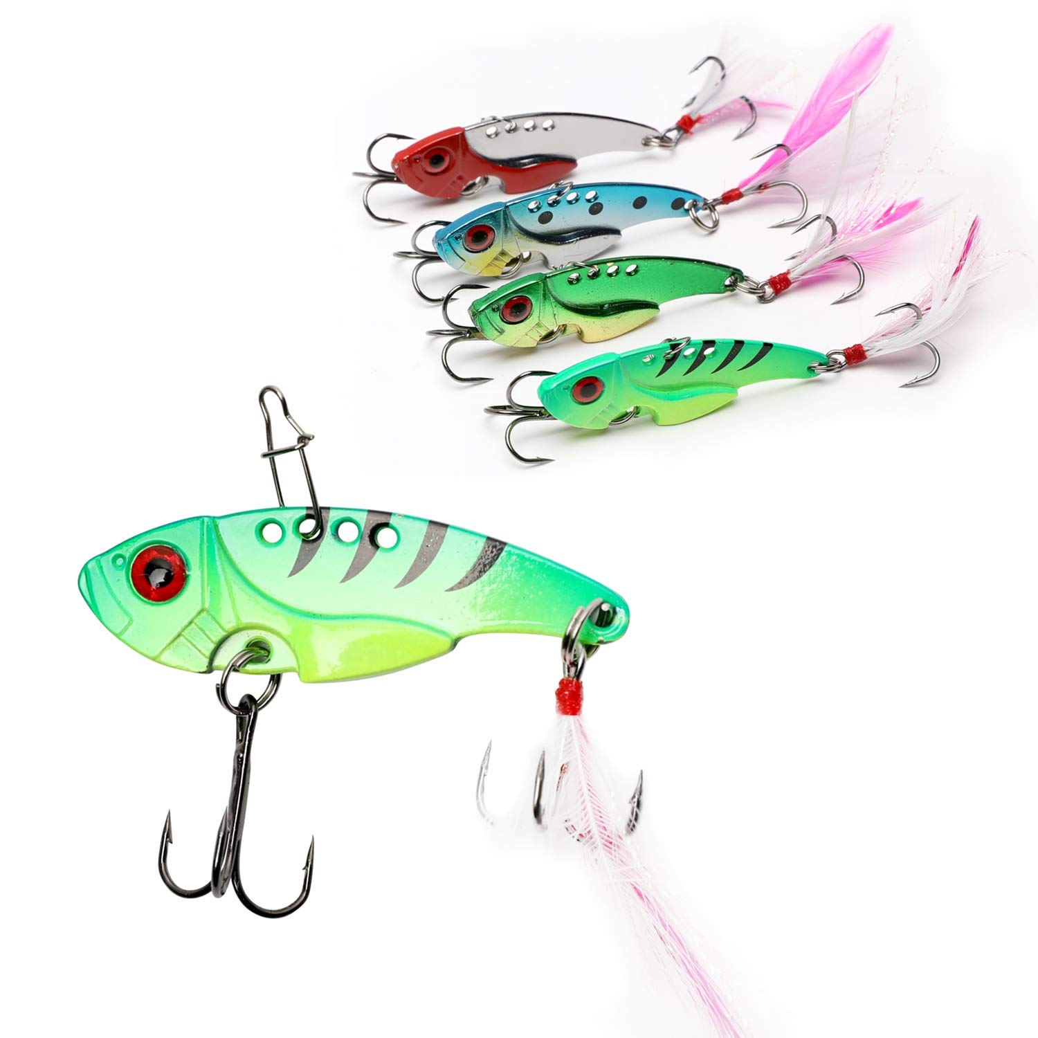 WANBY Proven Explosive Color Special Spinner Spoon Swimbait Vibrating Jigging Freshwater Saltwater Fishing Lures with Hook Fishing Tackle for Trout Bass Salmon (4PCS)