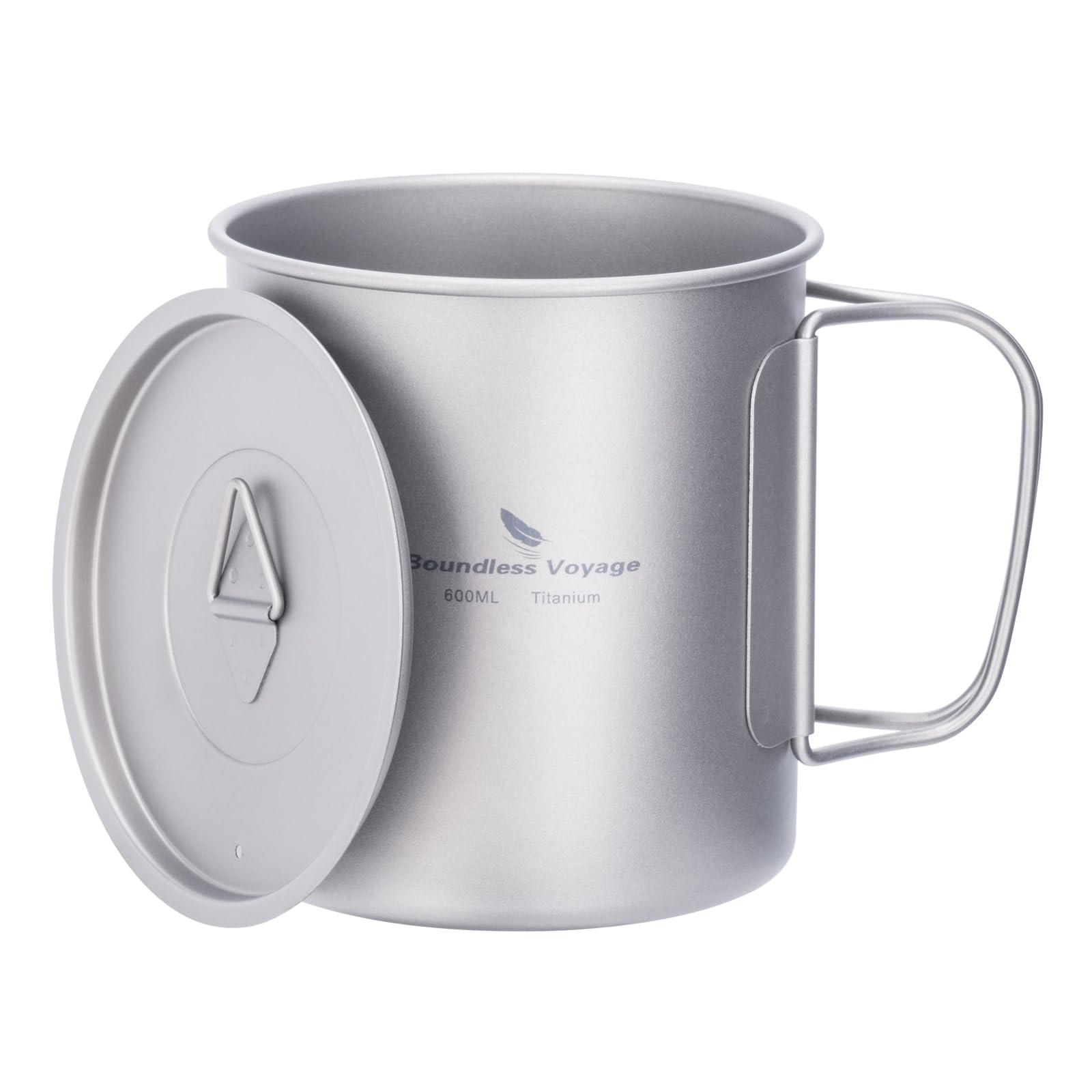 iBasingo 600ml Titanium Mug Camping Cup Tea Coffee Water Pot with Lid Ultralight Outdoor Travel Tableware with Foldable Handle Picnic Backpacking Trekking Portable Drinkware Survival Gear Ti3036D