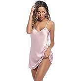 Litherday Women's Satin Nightgown Silk Slip Sleepwear Sexy V Neck Negligee Lingerie Short Nightwear