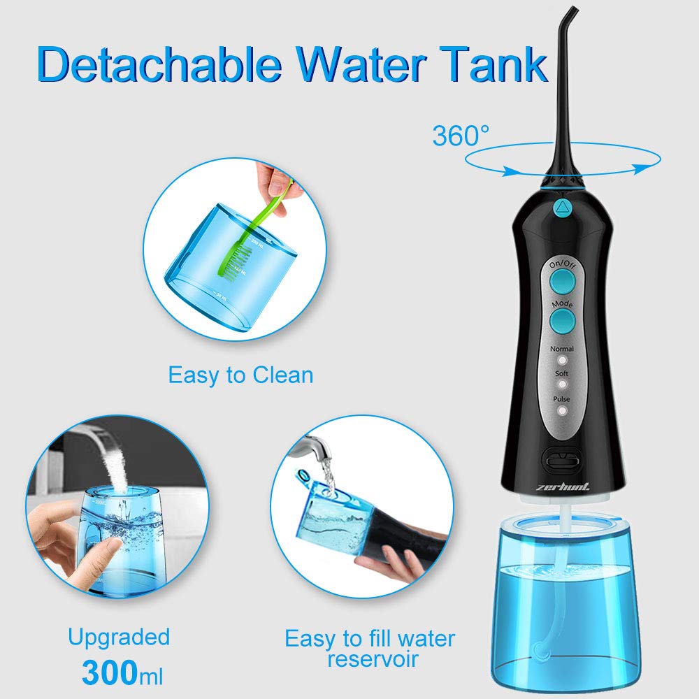 Water Flosser Cordless Teeth Cleaner, Professional Wate Flosser Oral Care for Braces Bridges Care IPX7 Waterproof Dental Flosser with 4 Interchangeable Jet Tips, Detachable Water Tank for Home Travel: Beauty