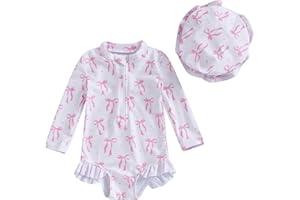 Socutebabe Baby Girl Swimsuit Baby Girls Long Sleeve One Piece Swimsuit Romper Infant Bathing Suit Baby Girl Beach Rash Guard