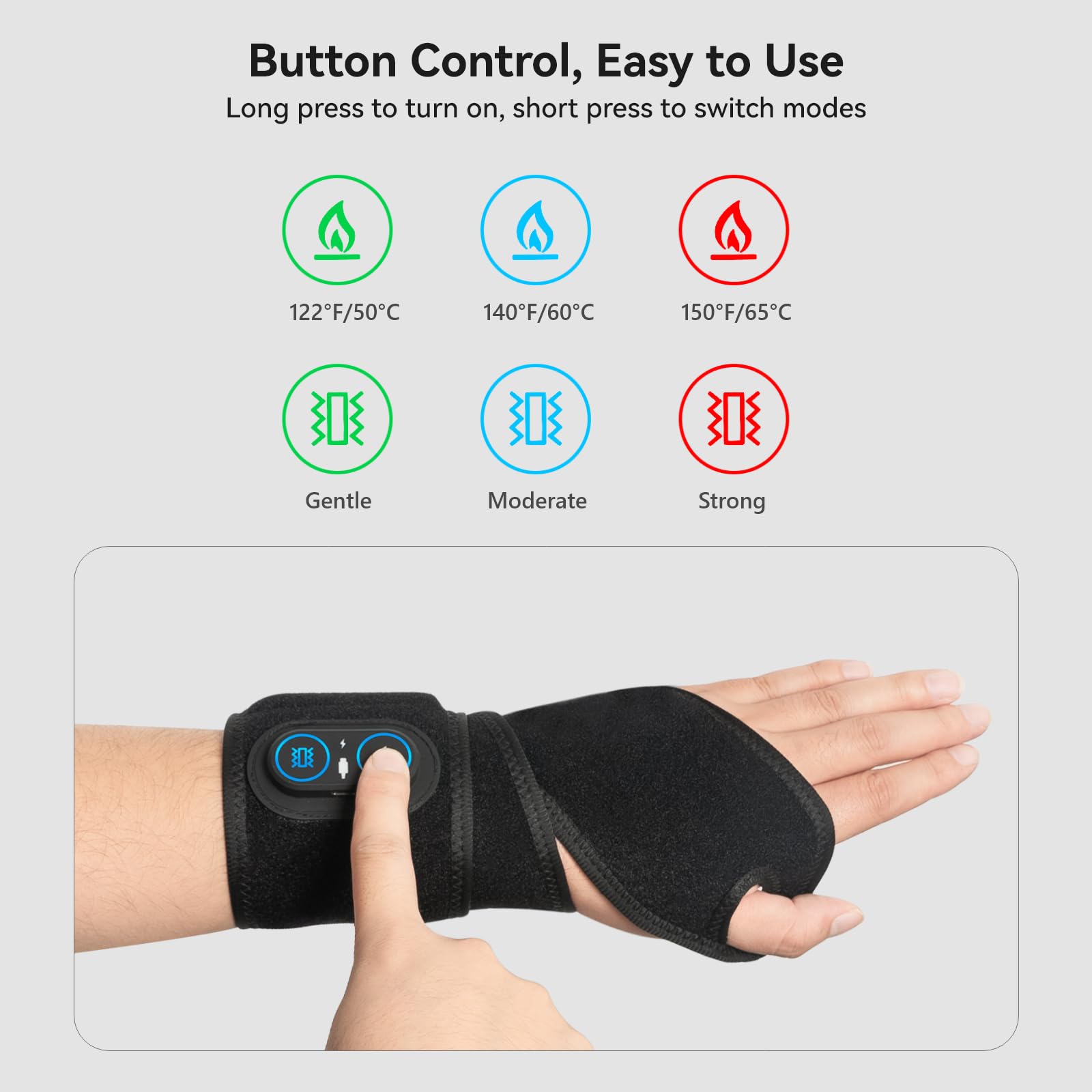 Yabuu Cordless Wrist Hand Heating Pad Massage for Carpal Tunnel With 3000mAh Battery,Hand Arthritis,Wrist Pain Relief,Heat Wrap Pad,Vibration and Adjustable Heat Settings Hot Therapy Gifts for Mom/Dad