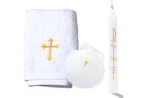 Baptism Candle Set for Boy Girls - Baptism Kit Include Baptismal Candles, Towel and Shell. Vela para Bautizo, Christening Set
