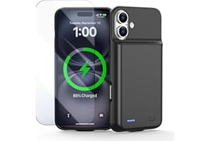 POAQCIF Battery Case for iPhone 16, Ultra-Slim 7000mAh Portable Extended Charging Charger Case [2025 Upgraded] w/Tempered Glass Film for iPhone 16 (6.1inch), Black