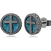 DAOCHONG Cross Stud Earrings for Women 925 Sterling Silver Turquoise Earrings Faith Celtic Jewelry Valentines Birthday Gifts for Friends