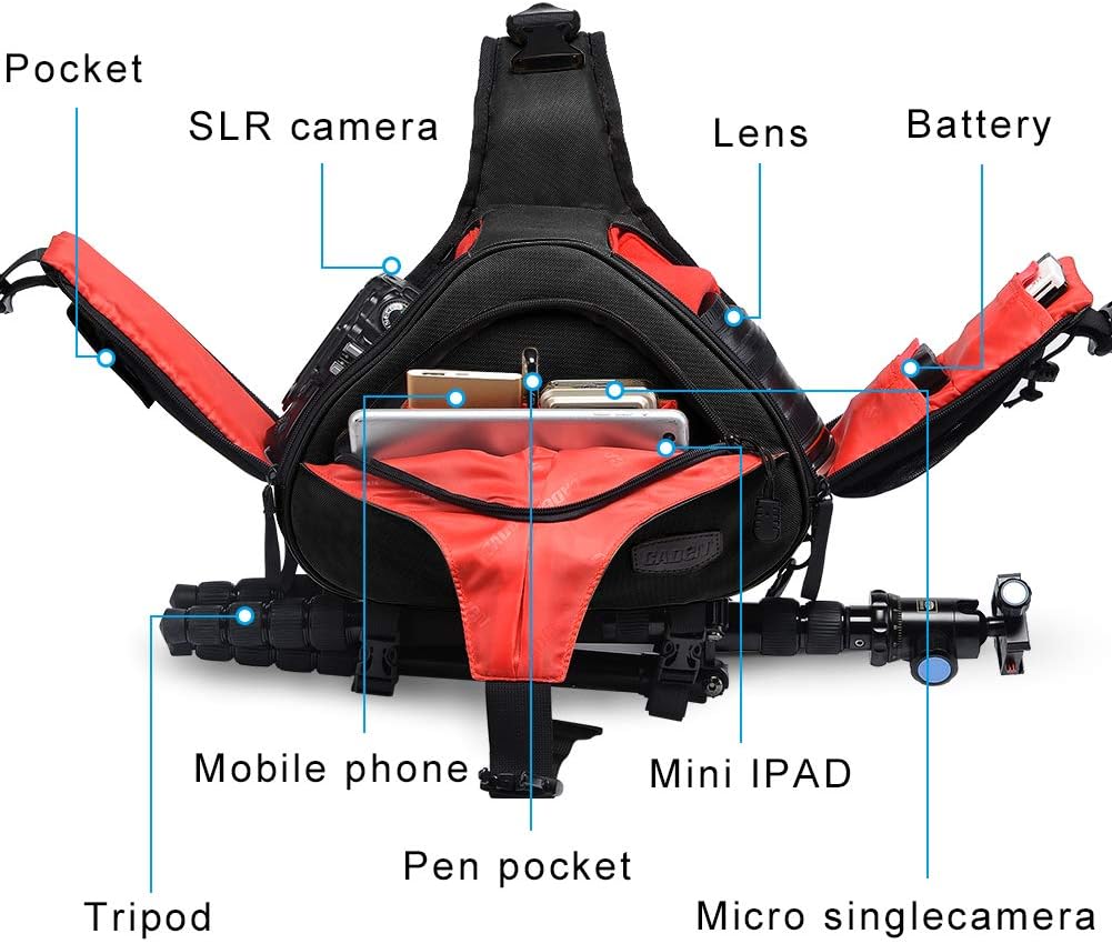 CADEN Water-Repellent Camera Crossbody Bag, Compact Camera Sling Case with Rain Cover Compatible with DSLR SLR Mirrorless Digital Cameras Canon Nikon Sony Pentax Photographers Men Woman ( Black) : Camera & Photo