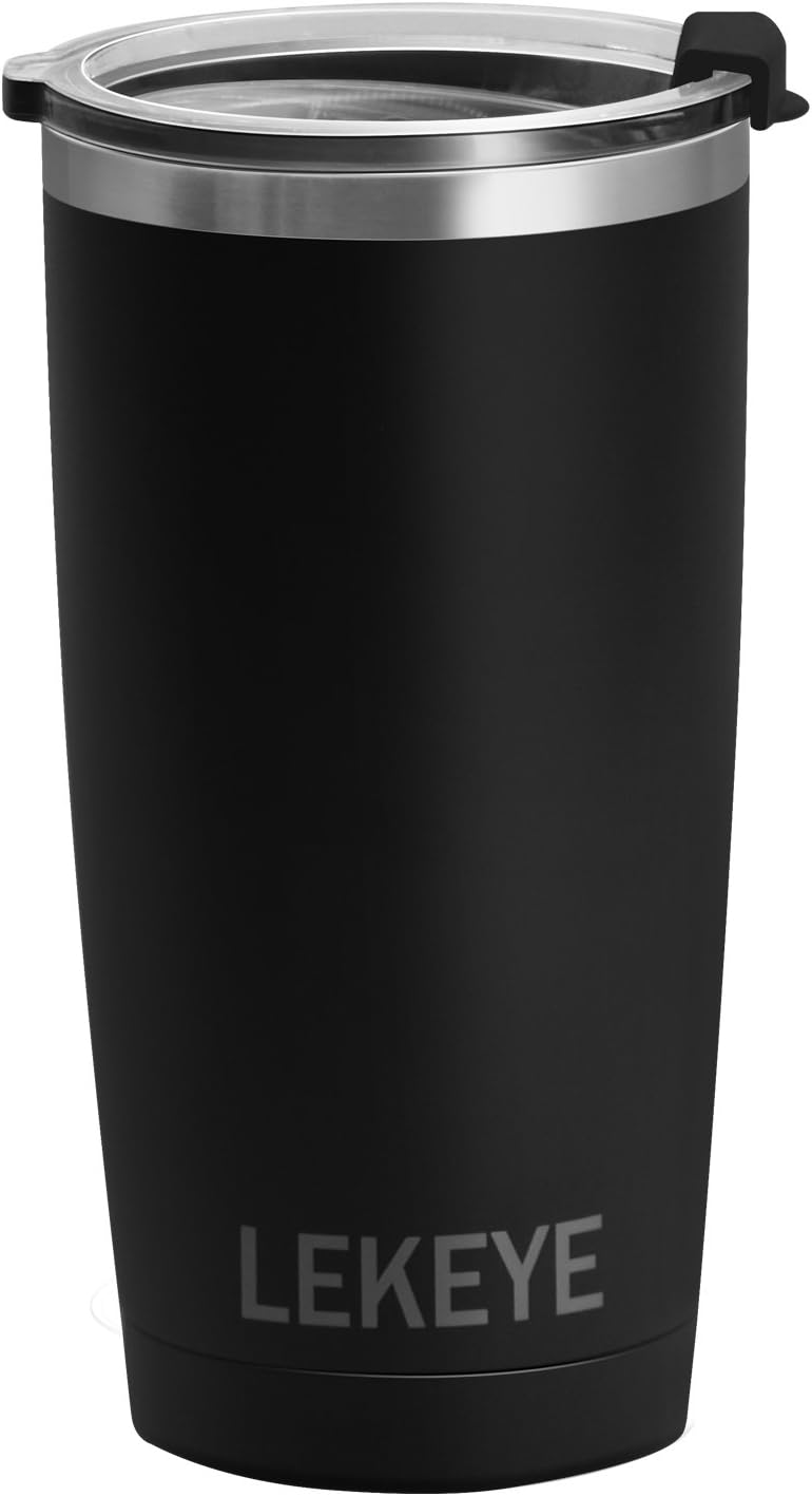 LEKEYE 20 OZ Stainless Steel Vacuum Insulated Tumbler with Anti-Split Lid | Double Wall Reinforced Travel Mug | Sweat Free Coffee Cup for Driving & Traveling | Rustproof & Shatterproof (Black)