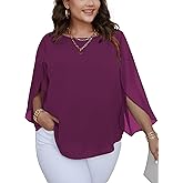 SCOMCHIC Plus Size Blouses for Women Summer Chiffon 3/4 Sleeve Tunic Tops Dressy Scoop Neck Casual Loose Flowy Shirts