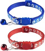 Tafeiya 2x Safety Cat Collars Quick Release Bell Adjustable 20-32cm Blue Red