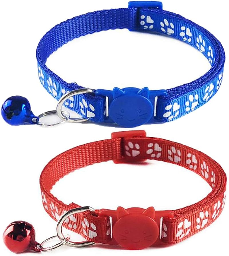 Tafeiya 2x Safety Cat Collars Quick Release Bell Adjustable 20-32cm Blue Red