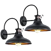2 Packs Motion Sensor Outdoor Barn Lights - Dusk to Dawn Farmhouse Gooseneck Barn Light, 12in Large Black Porch Light Fixture