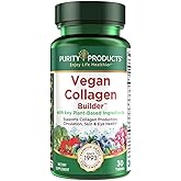 Vegan Collagen Builder - Organic Whole Foods Fruits + Veg, Silica, Lutein, Vitamin C, Biotin, Grape Seed - Amino Acids Glycine, Lysine + Proline Collagen Boosters (30 Servings, Tablets)