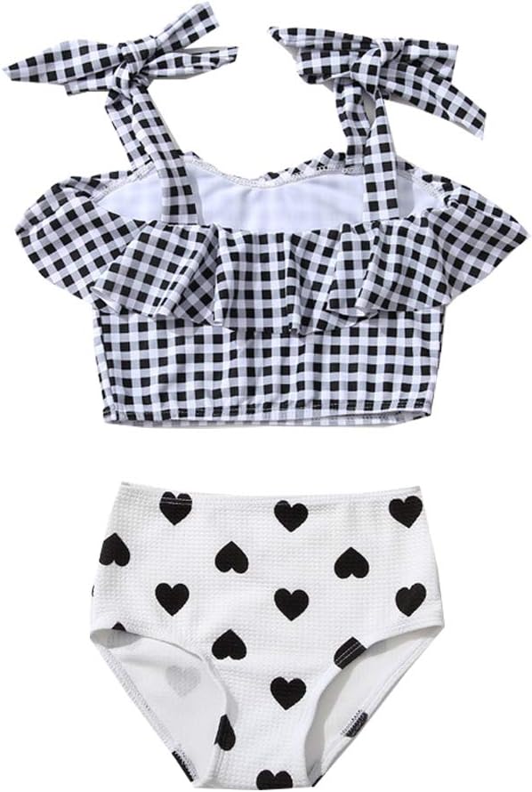Toddler Baby Girl Swimwear Cute Straps Bikini Set Hearts Print Swimsuit Beachwear Outfits