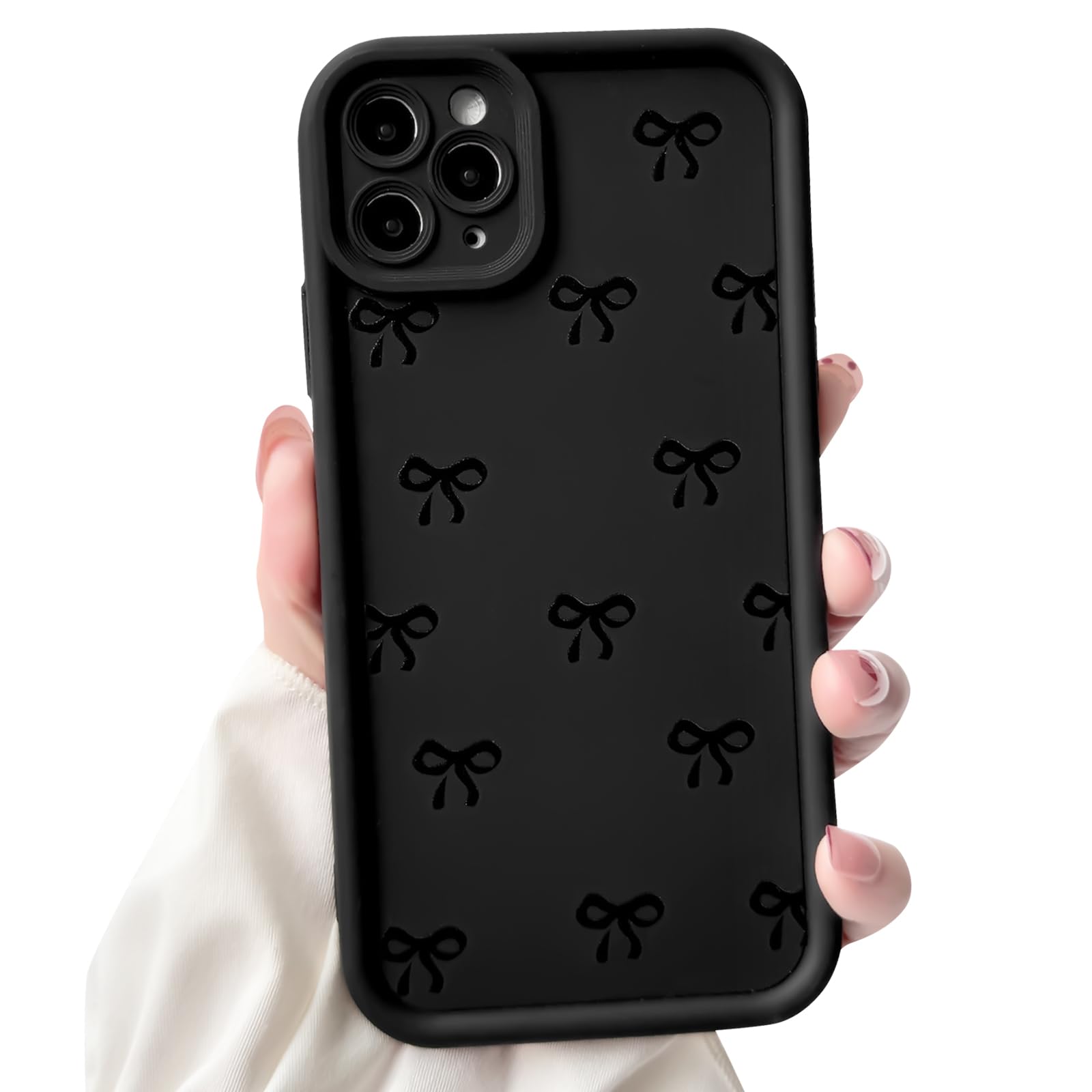 NITITOP Compatible with iPhone 11 Pro Max Case Cute Stylish Bow Knot Ribbon Design for Women Girls Artistic Bowknot Soft TPU Shockproof Protective Full Camera Protection Cover - Black