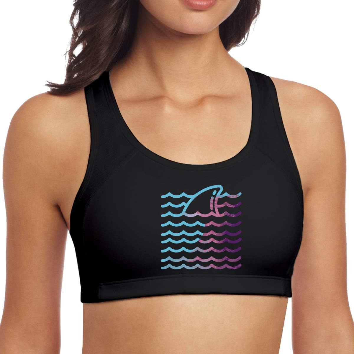 Shark Wave Graphic Beach Vibes Yoga Tank Top, Women's Workouts Clothes for Running Athletic