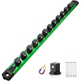 Reniteco Magnetic Socket Organizer, 1/2&rdquo; Aluminum Alloy Rail, 12 Clips | Heavy-Duty Socket Rails, Removable 360&deg; Swivel ABS Clips, Magnetic Base, Tool Box Drawer or Wall Mount