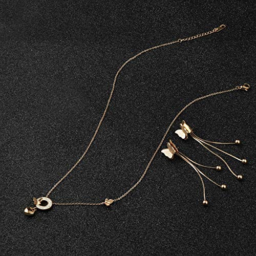 EVEVIC Stainless Steel Butterfly Necklace Earrings Set for Women Girls 14K Gold Plated Jewelry Sets (Style-B Rose-Goldtone) - Thumbnail 4