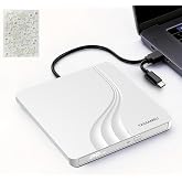 External CD DVD Drive, 0.5&Prime; Ultra Slim USB 3.0 Type-C DVD Player, CD DVD+/-RW Optical Drive, Portable DVD CD Burner Reader Writer Recorder for Laptop, Desktop, Mac, Windows 11/10/8/7, Linux, White