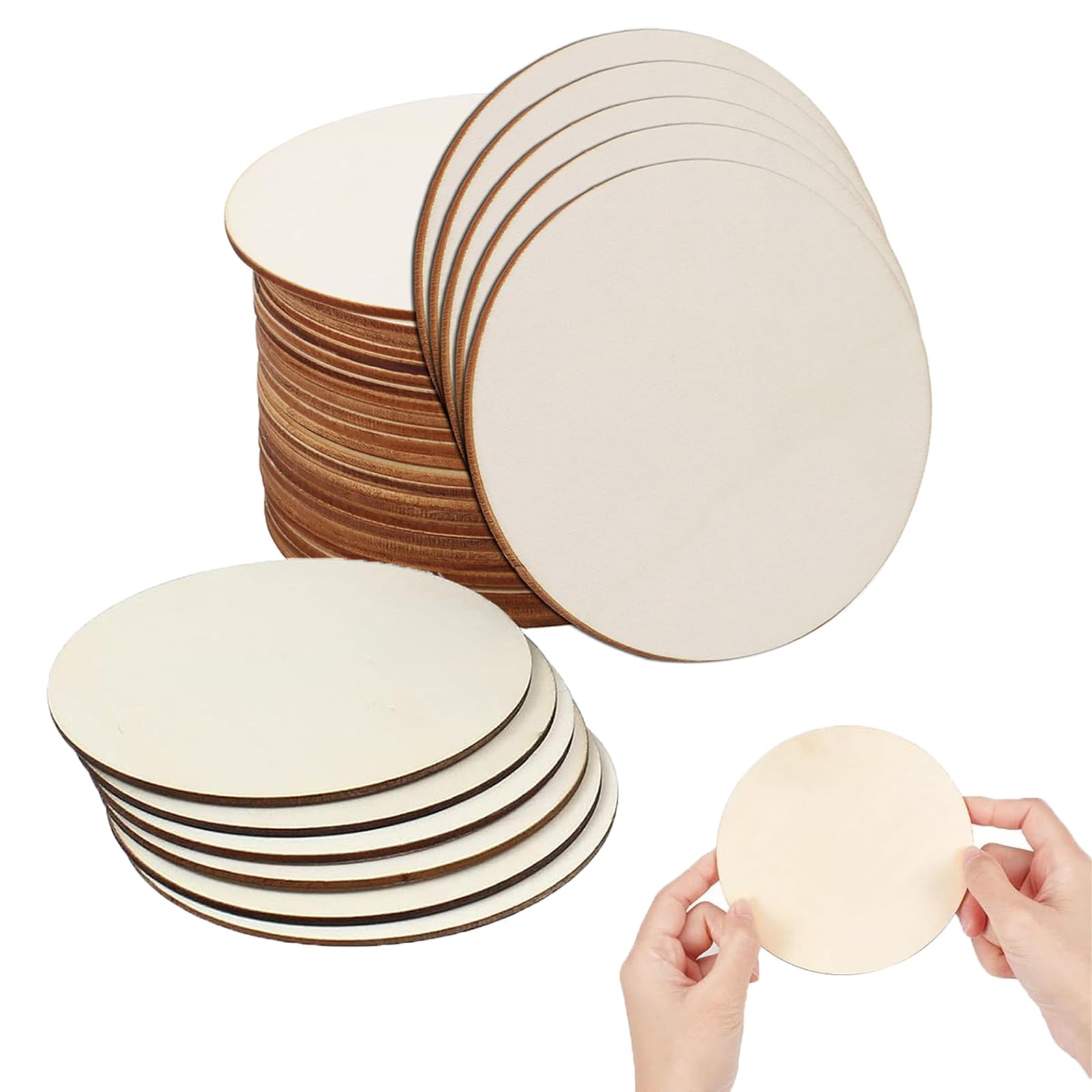 50Pcs 10cm Wooden Coasters, Blank Coasters, Wooden Coasters for Crafting, Wooden Coaster, Wood Coasters, Wooden Circles for Craft, Round Wood Slices for Craft, Painting, Ornaments and Home Decoration