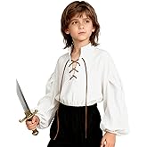 L'VOW Medieval Boys Shirt Renaissance Kids Lace-up Pirate Shirts Retro Viking Colonial Costume Top