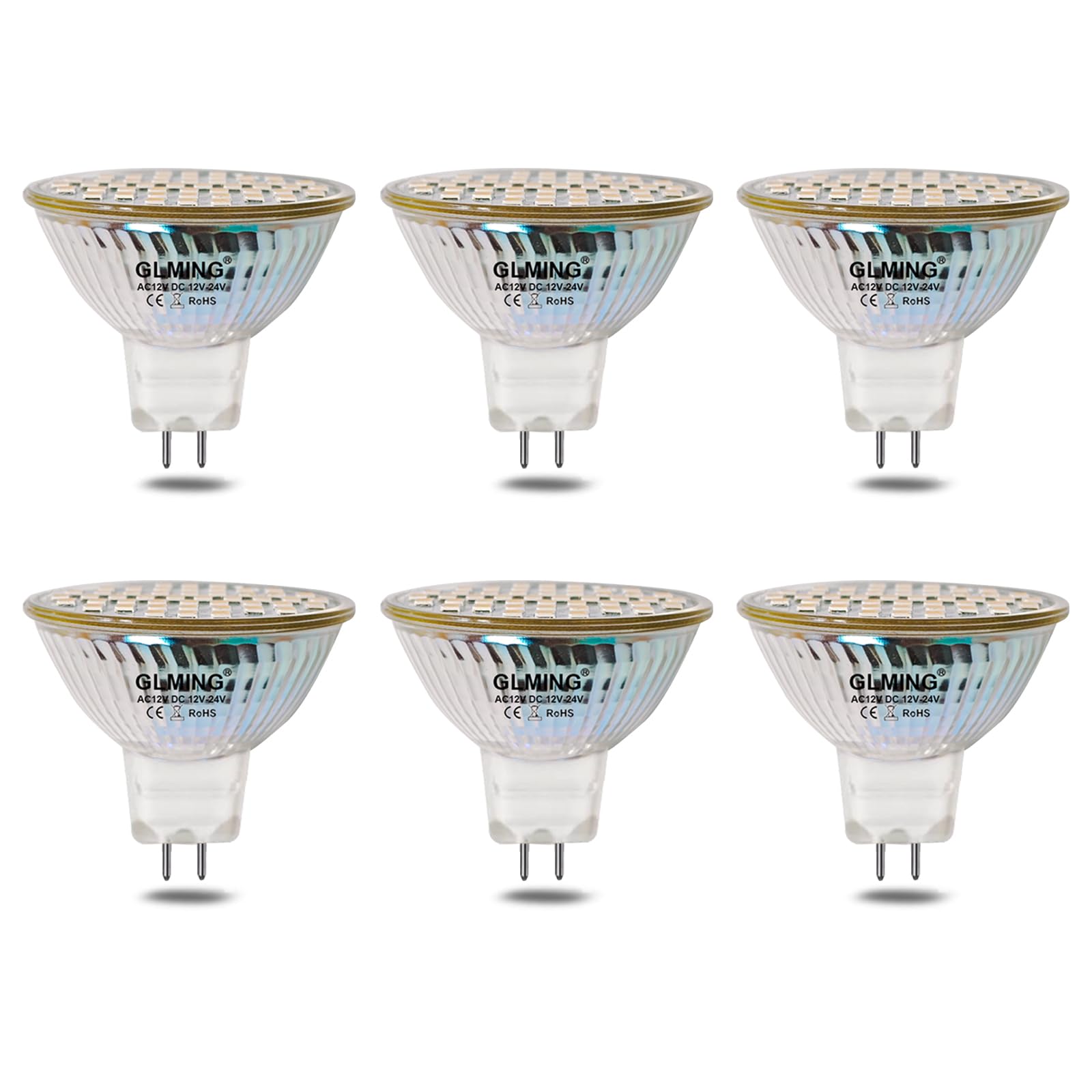 GLMING MR16 G5.3 48-2835 SMD LED Bulb Light 3W G5.3 Bi-pin Base Lamp Spotlight Bulb Ac 12V / Dc 12-24V Warm White Pack of 6
