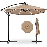 Best Choice Products 10ft Solar LED Offset Cantilever Hanging Market Patio Umbrella, 8 Sturdy Ribs, Easy Adjustment - Tan