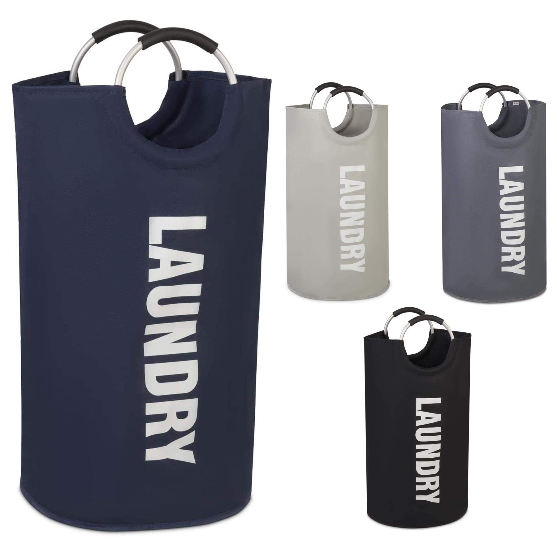 Vinsani® Laundry Basket, Collapsible Washing Baskets Bin Bag Sorter For Bedroom Bathroom - Strong Hard Wearing Waterproof Fabric with Round Aluminium Carrying Handle, Blue