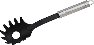 FACKELMANN Spaghettilöffel 30 cm OVALGRIFF, Nudellöffel aus Edelstahl und Kunststoff, Küchenhelfer für beschichtete Pfannen und Töpfe (Farbe: Silber/Schwarz), Menge: 1 Stück