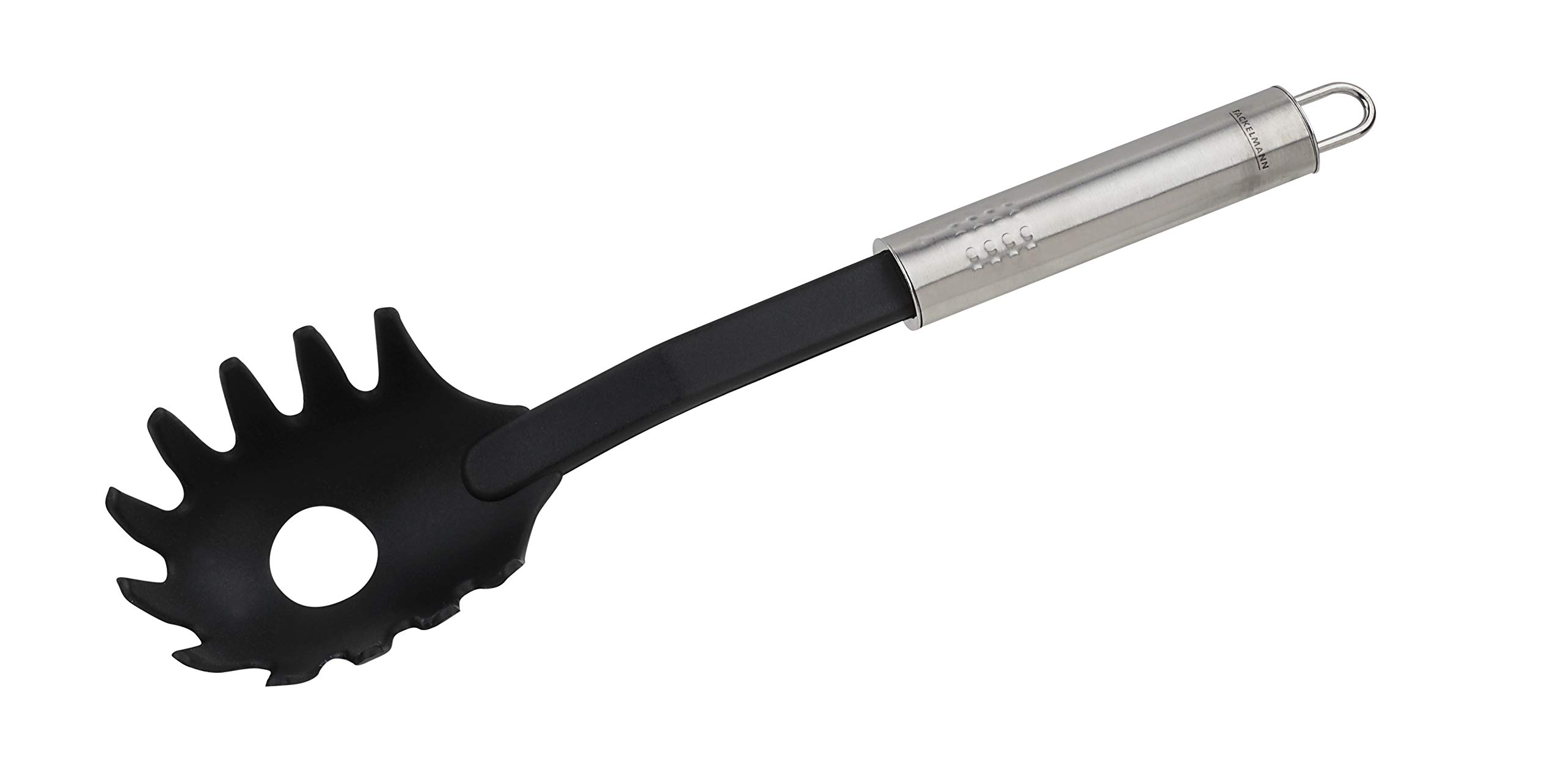 Fackelmann Spaghetti Spoon 30 cm Oval Handle Noodle Spoon Made of Stainless Steel and Plastic Kitchen Utensil for Coated Pans and Pots (Colour: Silver/Black) Quantity: 1 Piece — image 1