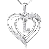 RIVIKO Heart Initial Necklace for Women, 925 Sterling Silver Letter Pendant,Personalized Charm Alphabet Jewelry Valentines Mother's Day Anniversary Christmas Birthday Gifts for Women Her Mom Wife