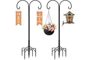 RINLAIN Bird Feeder Pole, Double Shepherds Hooks for Outdoor, 5 Base Prongs Adjustable Stand for Hanging Heavy Duty Feeders, Plant Baskets, Garden Plant Hanger Stands (78Inch, 2 Pack)