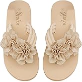 RoseSeek Women's 3D Floral Flip Flops Elegant Appliques Beach Thongs Sandals Summer Flats Shoes