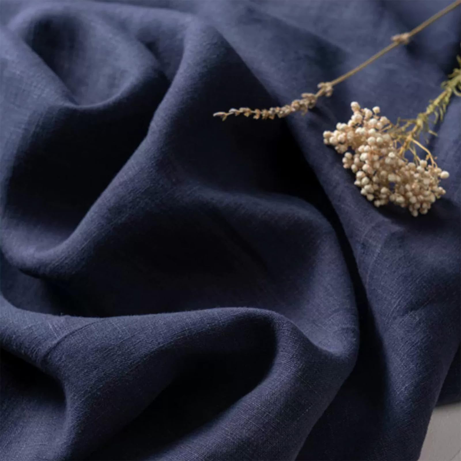 Simple&Opulence 100% Natural Linen Fabric - 140cm Wide Solid Colour Linen Material for Dressmaking, Sewing, Upholstery, Embroidery, Lining, DIY Crafts (Dark Blue,1mx1.4m)